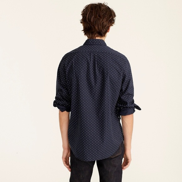 NWT J. Crew Navy Polka Dot Stretch Secret Wash Cotton Poplin Button Down Shirt - Picture 5 of 12